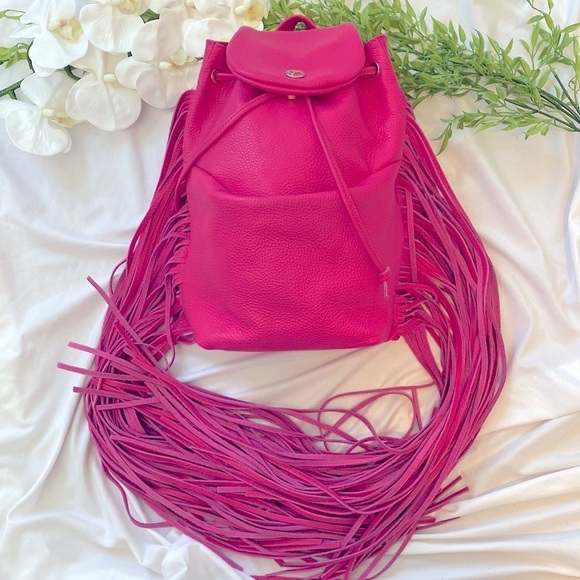 Paris Valtadoros Mykonos Fuchsia Pebbled Leather Fringe Small Staple Backpack main image 14